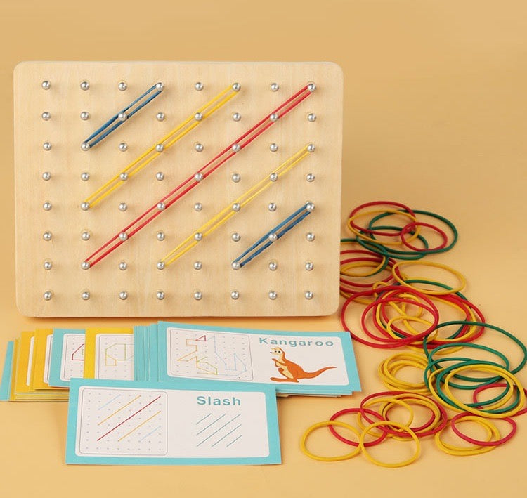 Small Wooden Geometric Elastic and Nail Board-educational toy