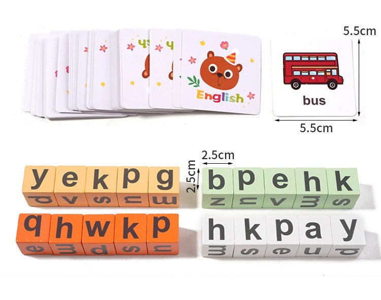 English Word Spelling Learning Montessori Wooden Toys for Preschool Kids
