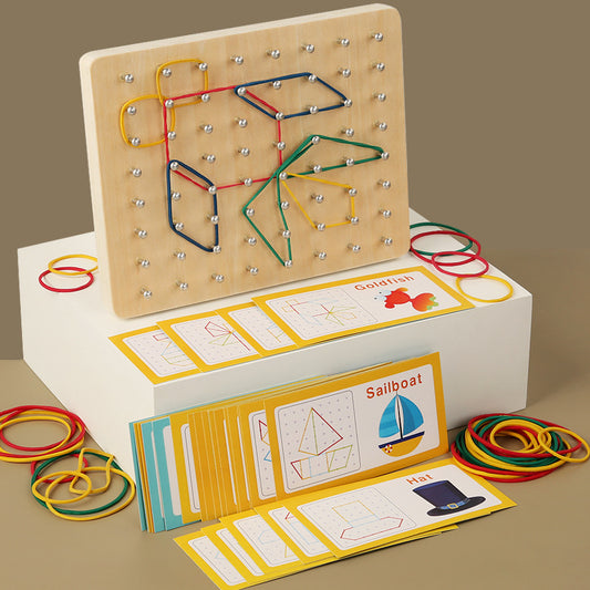 Small Wooden Geometric Elastic and Nail Board-educational toy