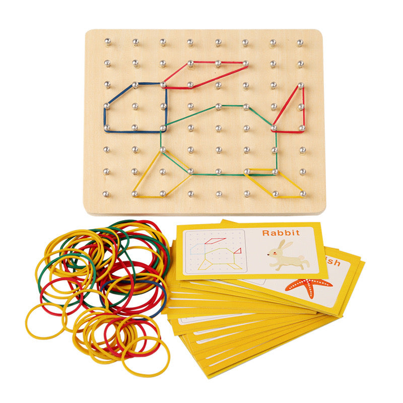 Small Wooden Geometric Elastic and Nail Board-educational toy