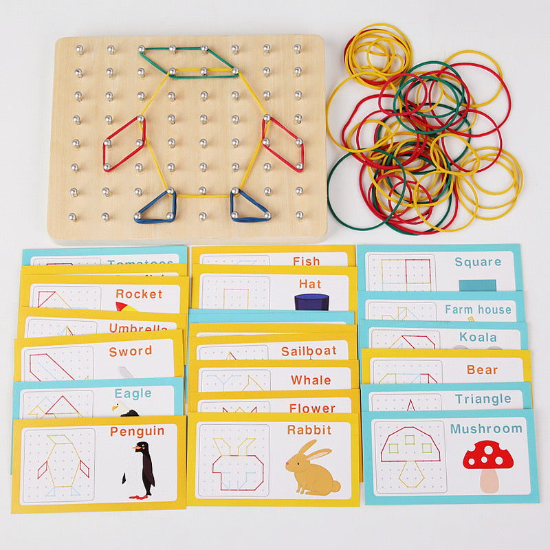 Small Wooden Geometric Elastic and Nail Board-educational toy