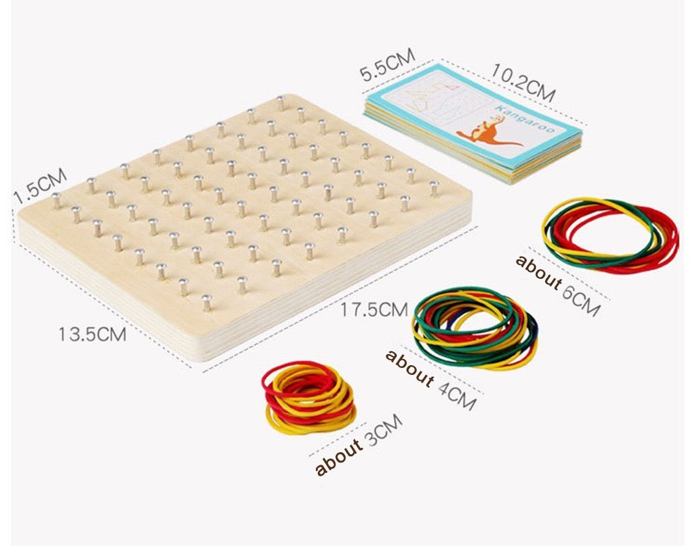 Small Wooden Geometric Elastic and Nail Board-educational toy