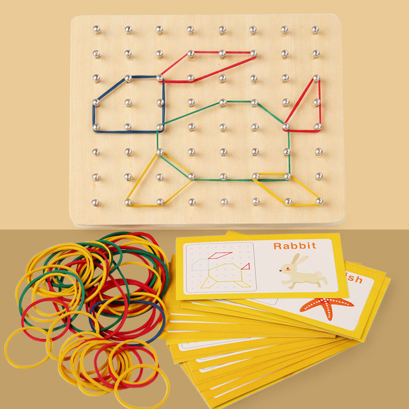 Small Wooden Geometric Elastic and Nail Board-educational toy