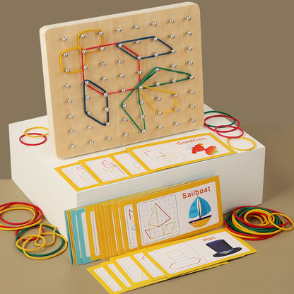Small Wooden Geometric Elastic and Nail Board-educational toy