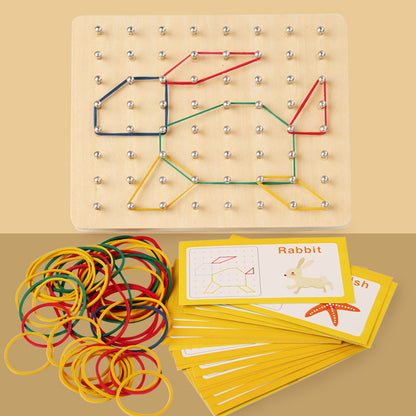 Small Wooden Geometric Elastic and Nail Board-educational toy