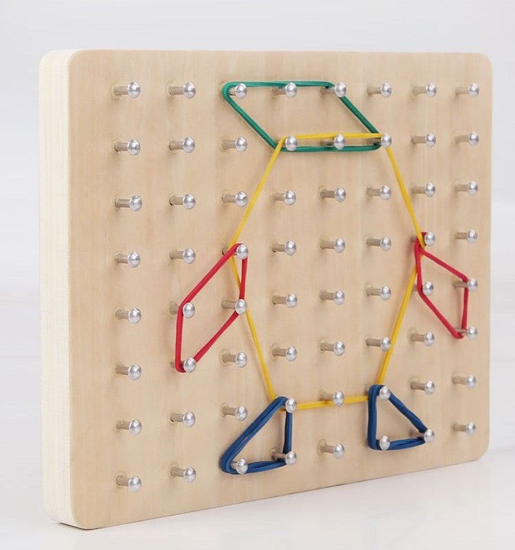Small Wooden Geometric Elastic and Nail Board-educational toy